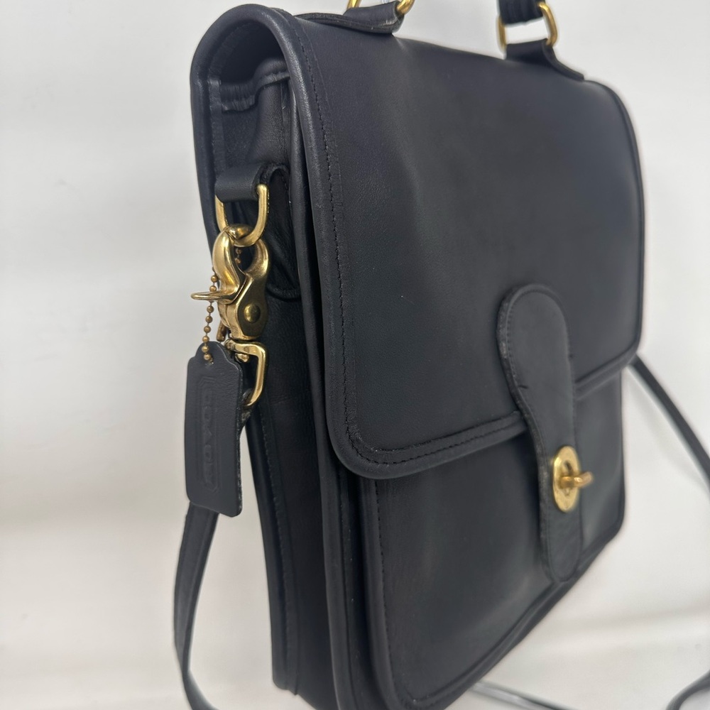 Vintage Coach Station Bag Black Leather Top-Handle Crossbody with Gold Hardware - Picture 2 of 7